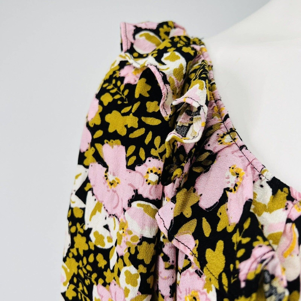 Free People Sweet Memories Black Multi Floral Print Ruffled Puff Sleeve Top - Picture 9 of 12